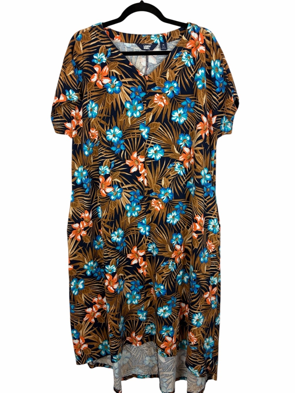 Lands’ End Tropical Floral Cotton Blend T-Shirt Dress Cover Up Medium